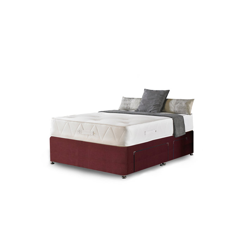 Asia Upholstered Divan Bed with Mattress, Plum Linen, Small Single, 2 Drawers