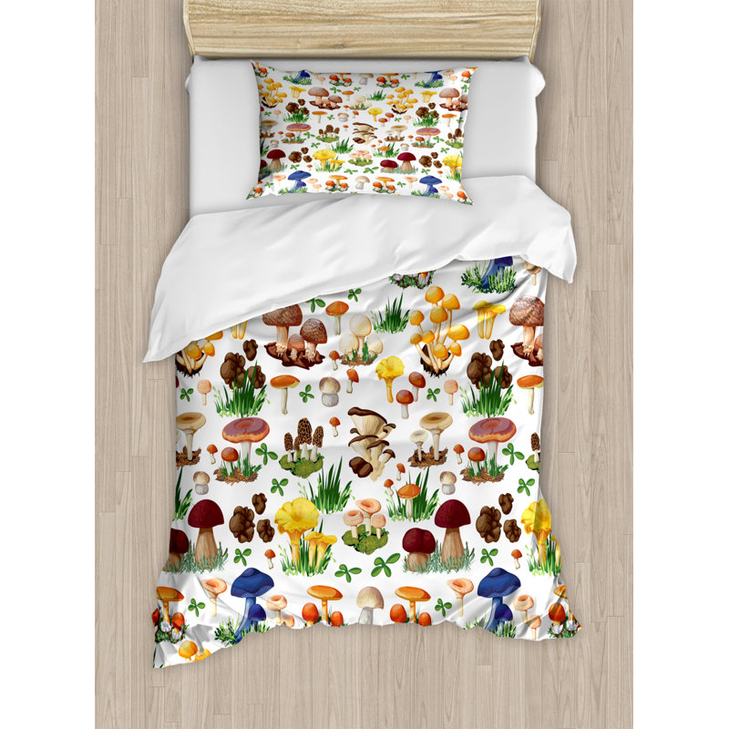 Twin Kids' Mushroom Pattern Microfiber Duvet Cover Set