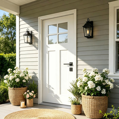 Porte avant en fibre de verre 36 po x 80 po Mordern avec cadre blanc en PVC de 4/9/16 po, porte extérieure avec moulure en brique, peau lisse minimaliste pour l'entrée de la maison