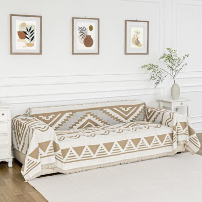 Housse de canapé modulaire kaki Boho Housses de canapé géométriques pour canapé modulaire en forme de L Protecteur de canapé en chenille pour chiens Animaux Housse de jeté lavable Durable pour la décoration intérieure