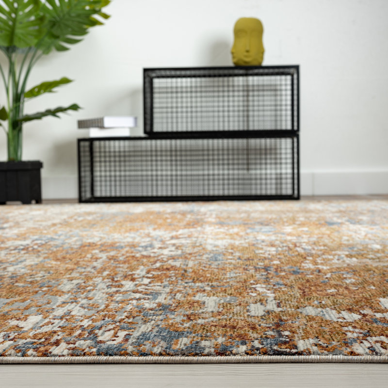 Arrika Floral Area Rug in Blue, Blues/Rust Tones, Rectangle 2' x 3'