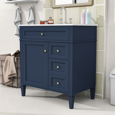 Armoire de salle de bain simple autoportante moderne avec lavabo et rangement en céramique Emmalouise