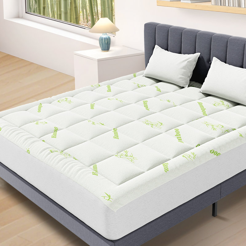  Bamboo Mattress Topper Protector with 8-16 Inches Deep Pocket, Elastic Fitted Cooling Mattress Pad Cover, Breathable, Hypoallergenic, Machine Washable