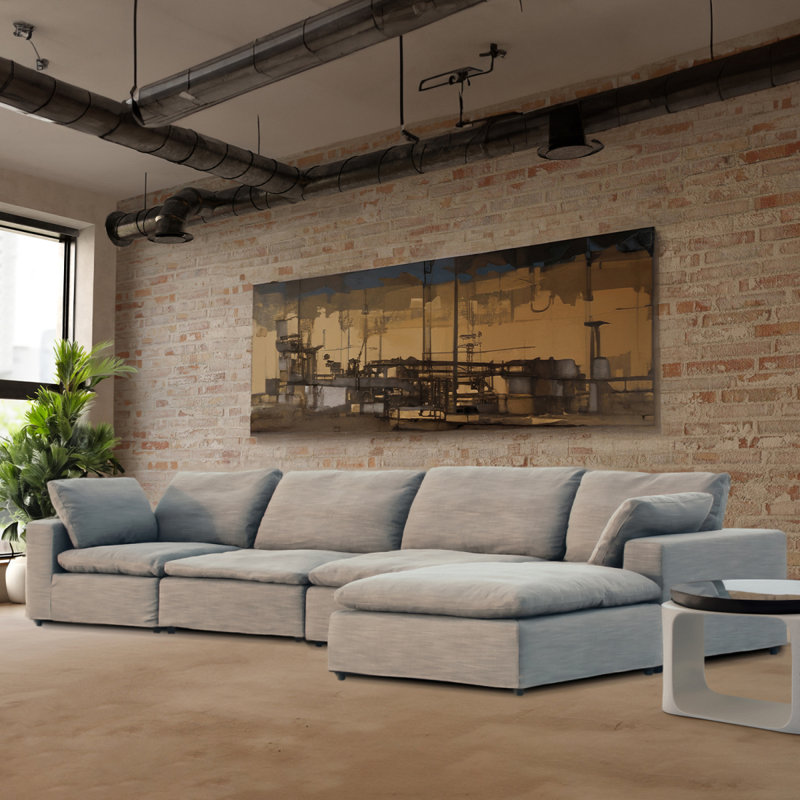 Canapé moderne modulaire 5 places Harper, Gris, H 33,05 po x l 70,05 po x P 105,05 po