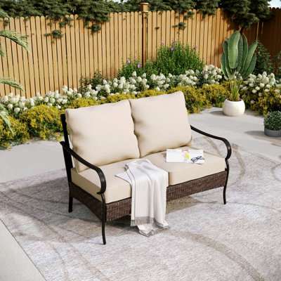 51.2" Outdoor Wicker Loveseat With Cushions