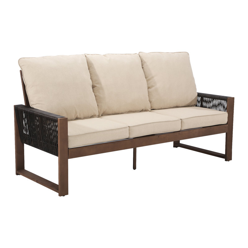 Wood Patio Sofa With Cushions, Beige