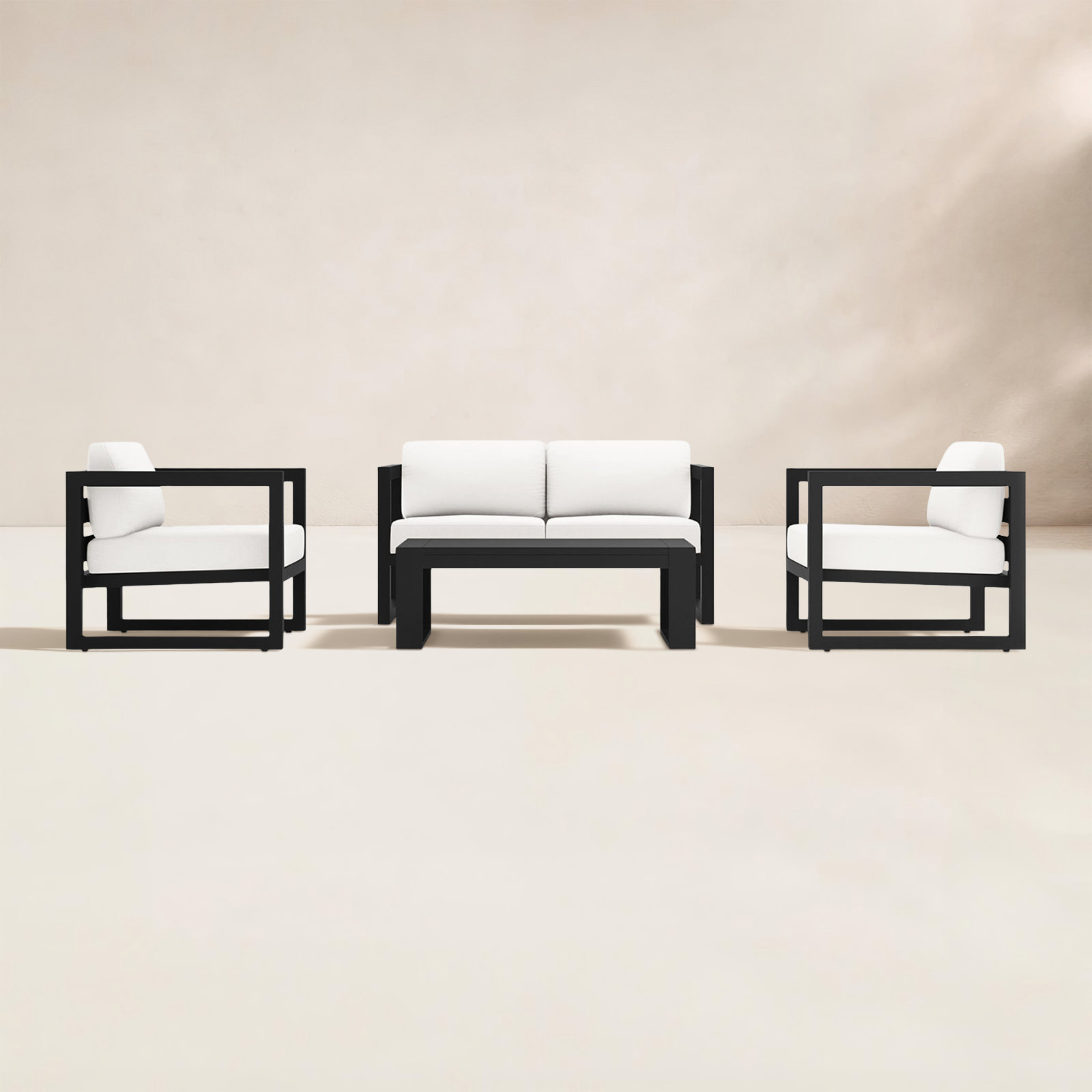 Smith 4-Person Patio Seating Group, Canvas Natural, 15.75" H x 45.25" W x 25.5" D, Black