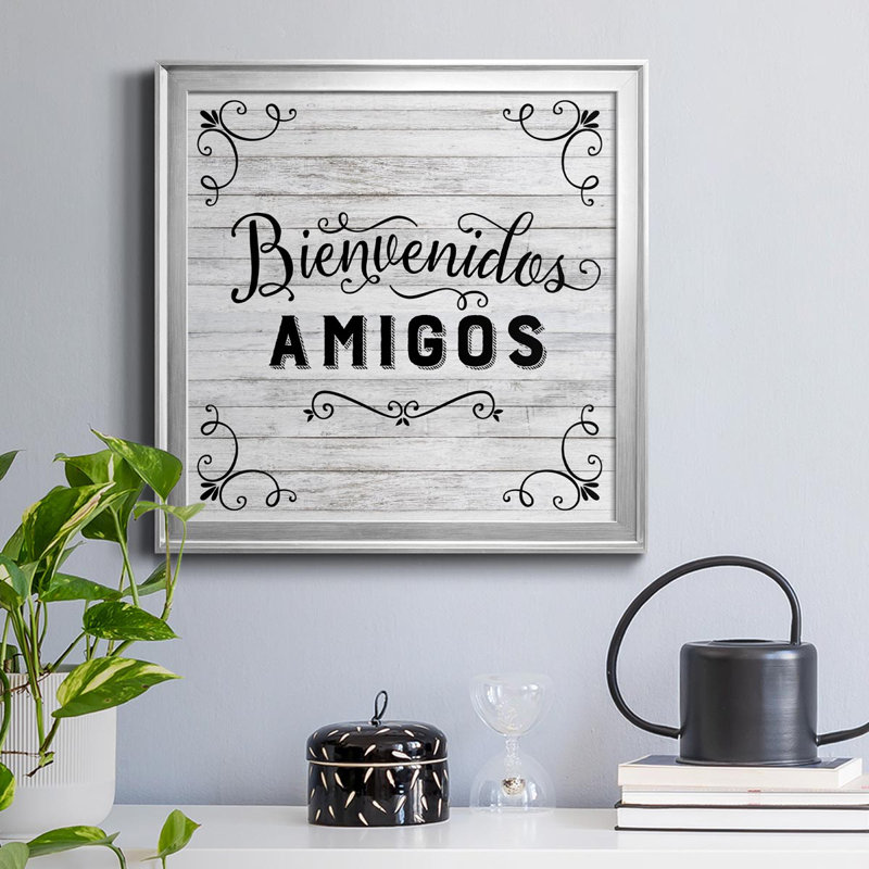 Bienvenidos - Reproduction d'art textuel sur toile encadrée, Argent, H 30,5 po x l 30,5 po x P 1,5 po