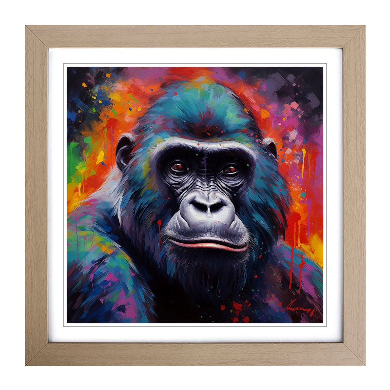 Gorilla Colour Field Painting No.2 - Single Picture Frame Print on Wood, Oak