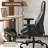 Home Office Desk Chair High Back Office Rubber Chair Casters Ergonomic Computer Chair with Lumbar Support Adjustable Height Rolling Swivel Chair Executive Task Armrests, Black PU-2089012387
