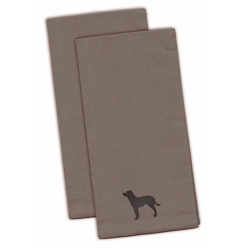 Cotton Embroidered Tea Towel Kitchen Towel, Gray, 28" H x 19" W x 0.1" D