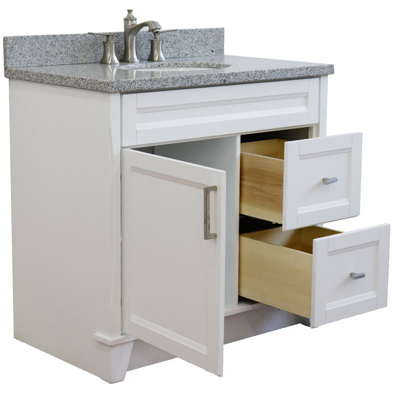 Amedea 37'' Single Bathroom Vanity with Top, White, Gray Granite