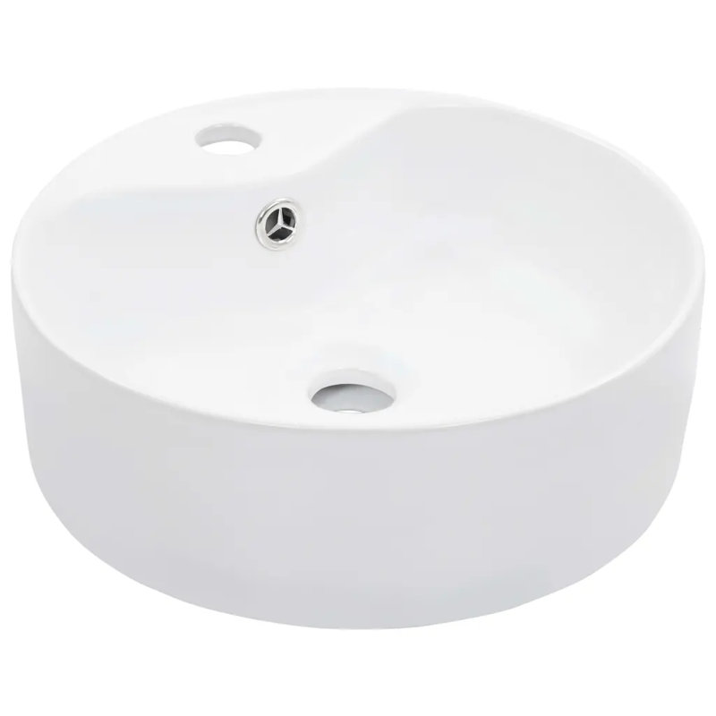 Belfry Bathroom Pursley 360mm W Ceramic Circular Sink with Overflow, White