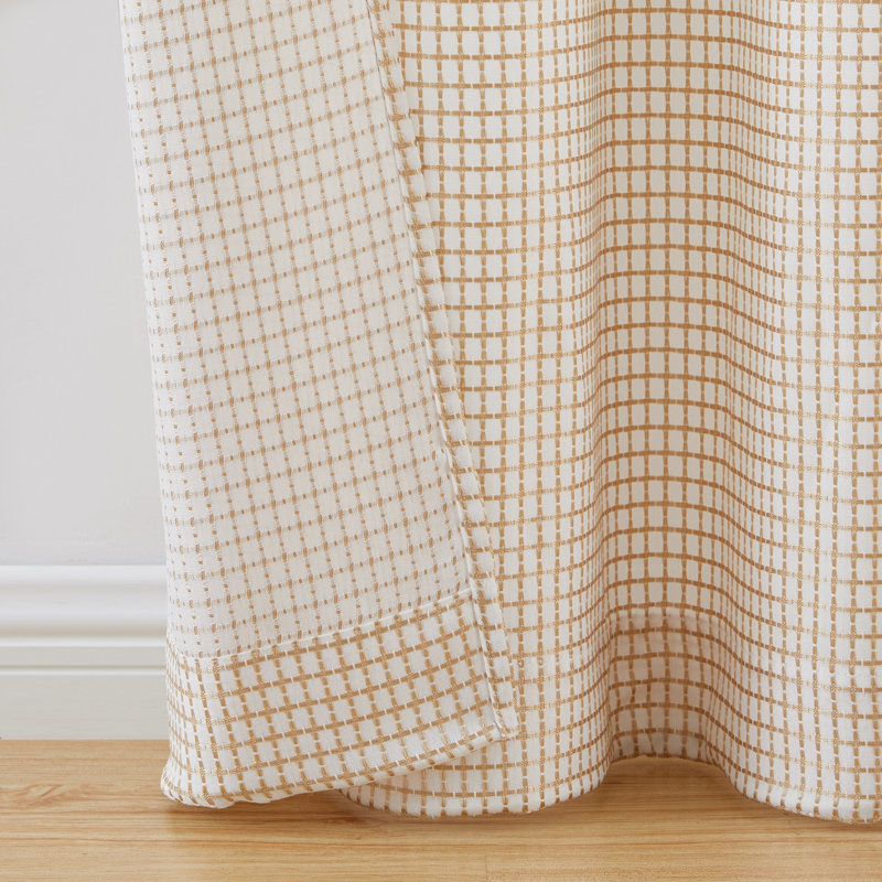 Paire de rideaux semi-transparents avec œillets Hannah Grid, Taupe, L 38 po x L 84 po