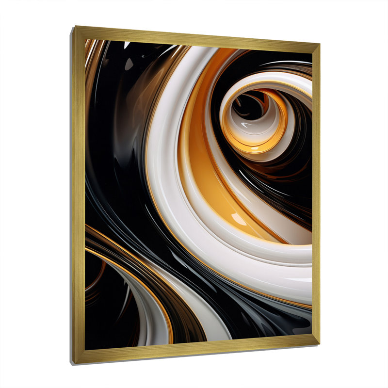 Liquide or noir et blanc tourbillonnant de magie I - reproduction sur toile, H 40 po x l 30 po x P 1,5 po