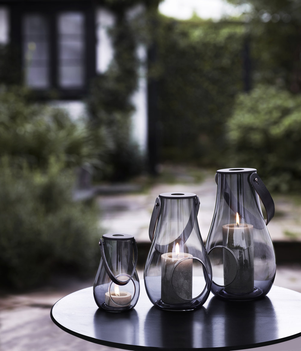Glass Lantern Candle Holder, 9.8" H x 6.1" W x 6.1" D, Gray