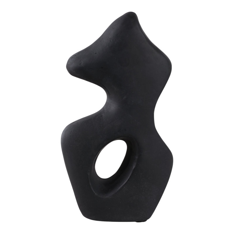 Abstract Pottery Paper Mache Modern Sculpture With Curved Silhouette And Contemporary Artistic Design, Black
