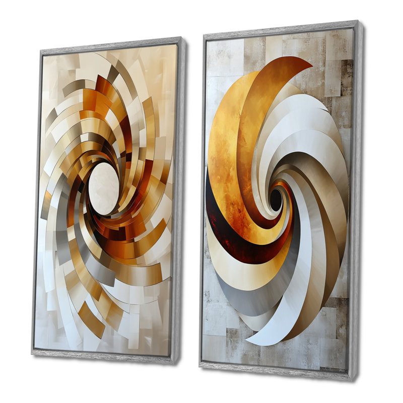 «Beige Stellar Explosion Accent With Orange III», ensemble de 2 pièces d'art abstrait en spirales abstraites