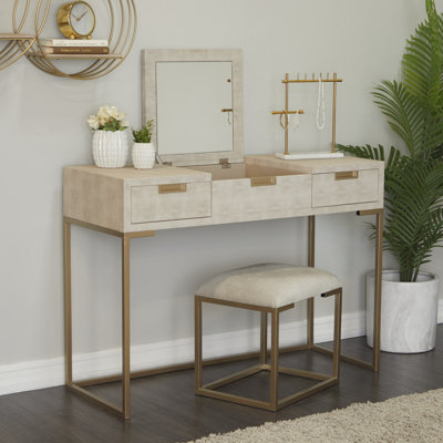 Wood Light Gray Vanity with Stool with Hidden Mirror
