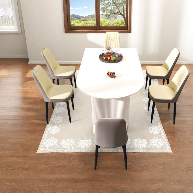 Luxueux ensembles de table de salle à manger en MDF avec chaises en polyuréthane crème, style maison et cuisine moderne