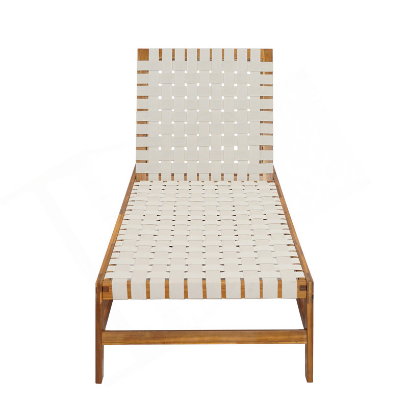 Chaise longue d'extérieur en corde, Teck / Blanc