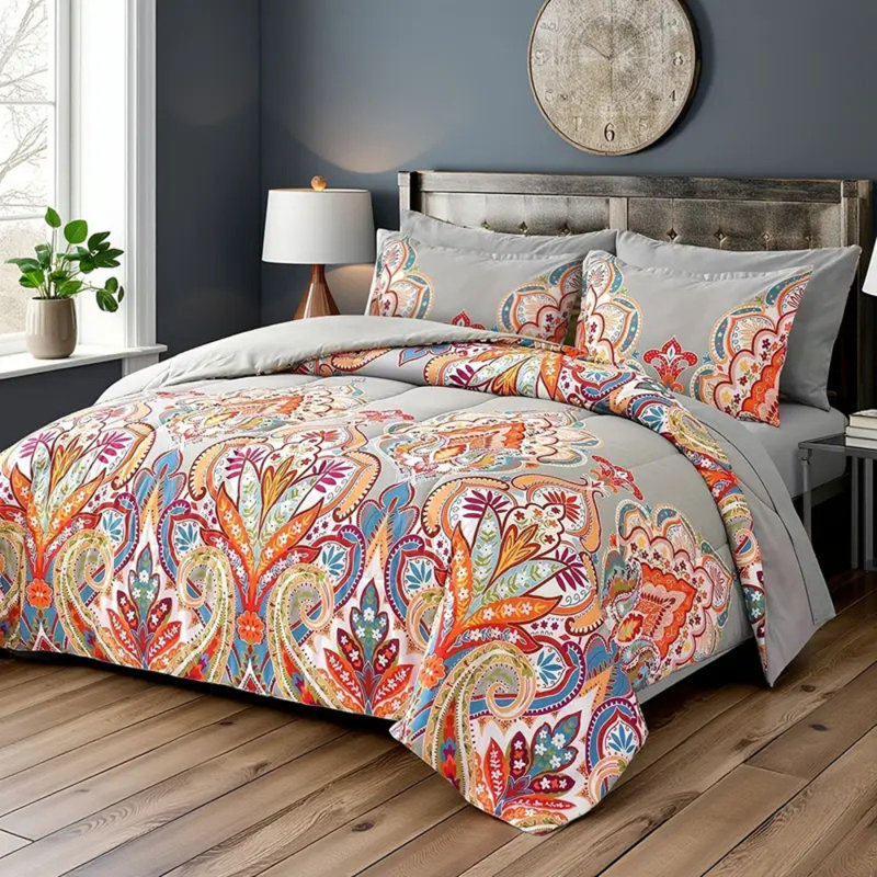 Housse de couette pour chambre à coucher 2/3 pièces à imprimé style bohémien doux toutes saisons