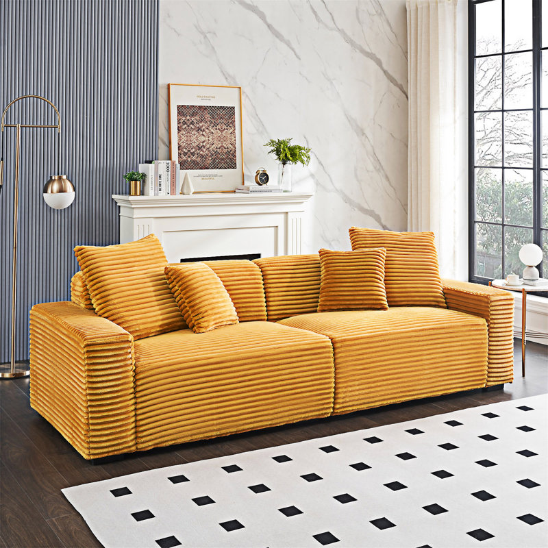 Upholstered Sofa With Throw Pillows, Orange