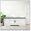 Banc de rangement à 2 niveaux avec coussin de siège rembourré, 2 portes de grange et tablettes réglables pour l'organisation du vestibule