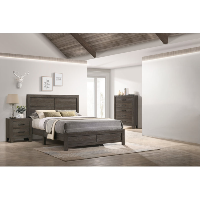 Ensemble de chambre à coucher avec lit plateforme Estol 3-4, Brun, Double