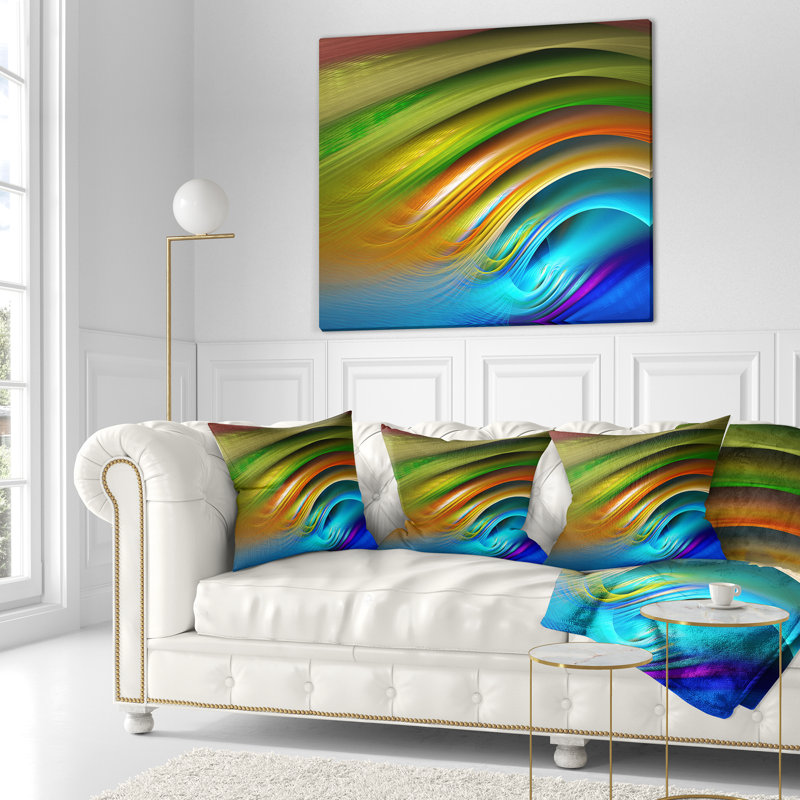 Ondulations de l'eau colorées fractales - coussin imprimé abstrait, 18 po x 18 po, Coussin décoratif