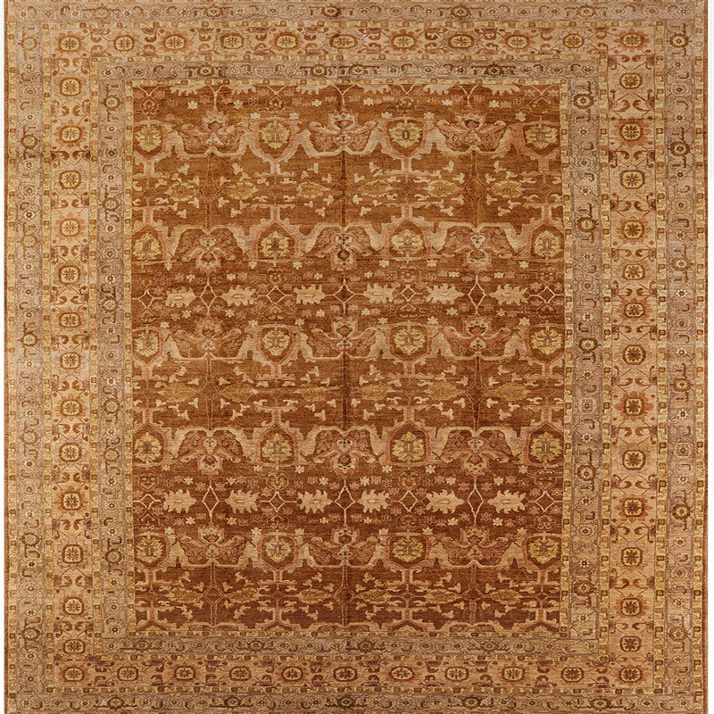 Tapis abstrait orange / brun, Carré 5 pi