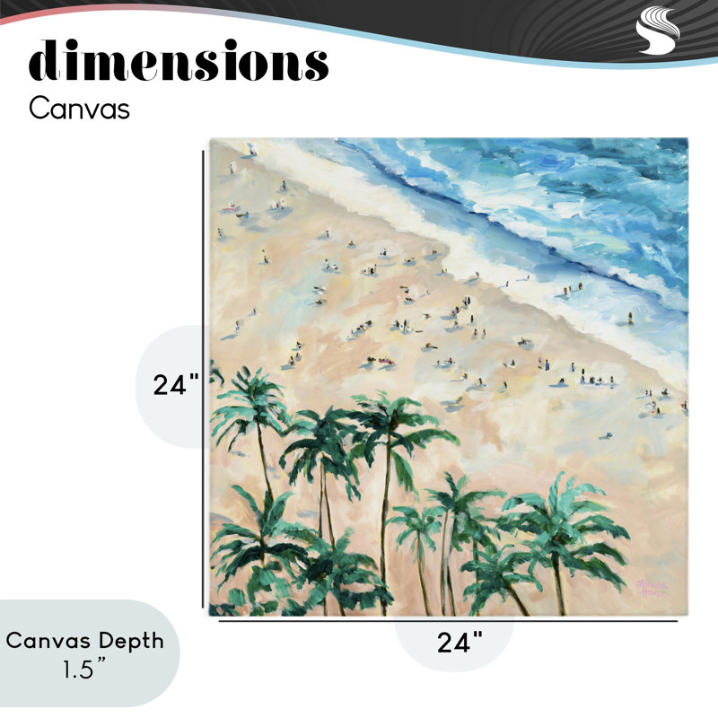 Vue d'ensemble de la plage de Waikiki, conception par Meredith Howse, H 24 po x l 24 po