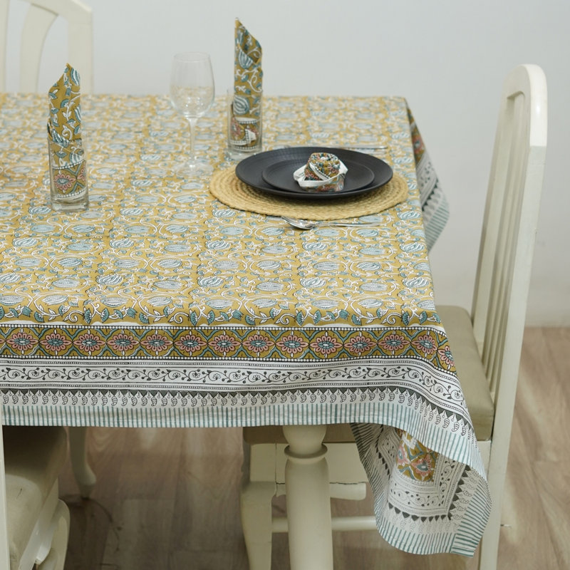 Housse de table éco-responsable durable à motifs blocs, 6 Kamal (10 places), 90 po x 60 po