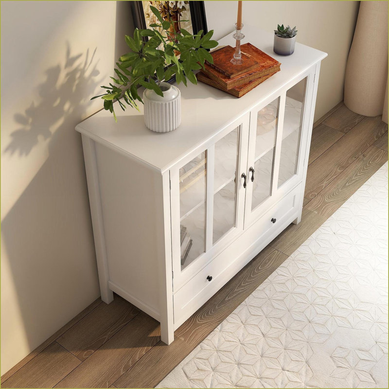 Buffet de rangement de style rétro avec portes doubles en verre | Panneau de fibres à densité moyenne E1 | Finition peinte UV