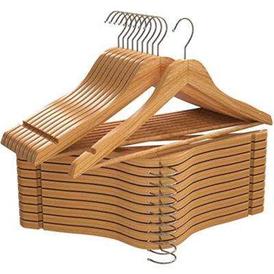 Premium Wooden Hangers 20 Pack - Durable & Slim Coat Hanger - Suit Hangers With 360-Degree Rotatable Hook - Wood Hangers With Shoulder Grooves (Natural Color)