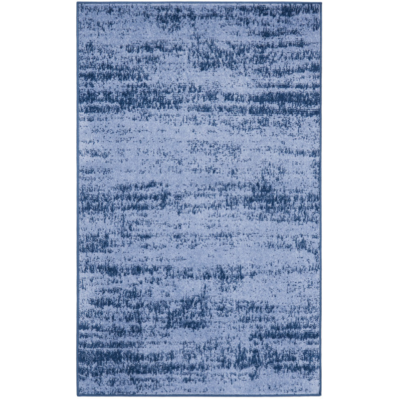Tapis intérieur / extérieur bleu / denim en chenille tissé à la machine, Rectangulaire 3 pi x 5 pi