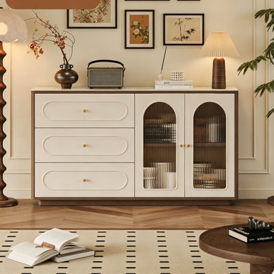 French-style cream-colored storage side cabinet