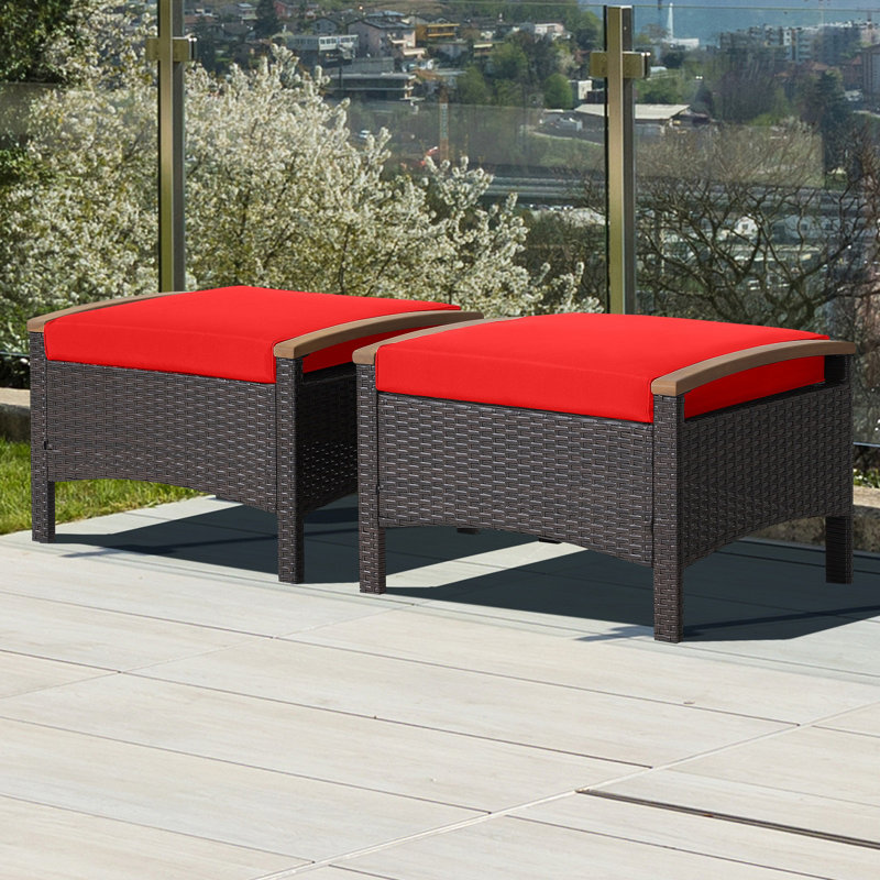 Repose-pieds d'extérieur avec coussin 2 pièces Berenices, Rouge