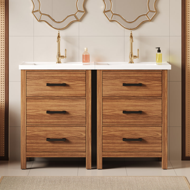 Ensemble de meuble-lavabo 48 po avec lavabo en céramique (séparé), meuble de rangement moderne avec tiroirs, meuble-lavabo autoportant avec lavabo simple (identique à SW000108AAP)