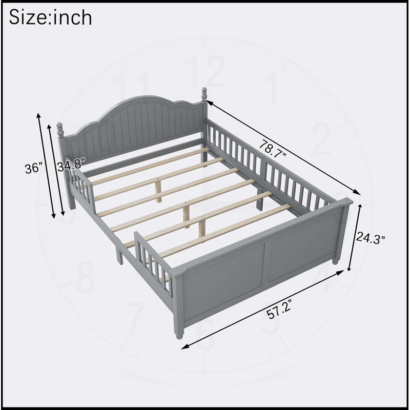 Lit robuste pour enfants avec tête de lit, pied de lit et garde-corps, plateforme en bois gris pour plus de sécurité et de durabilité