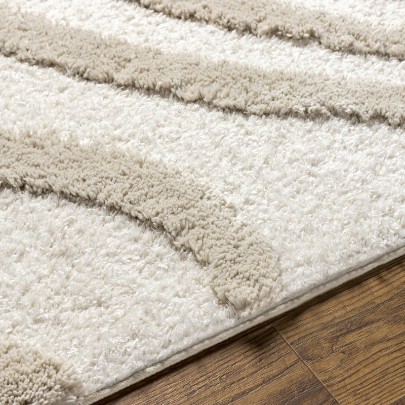 Luna Modern Waves Plush Area Rug in Cream/Taupe, Rectangle 5'3" x 7'