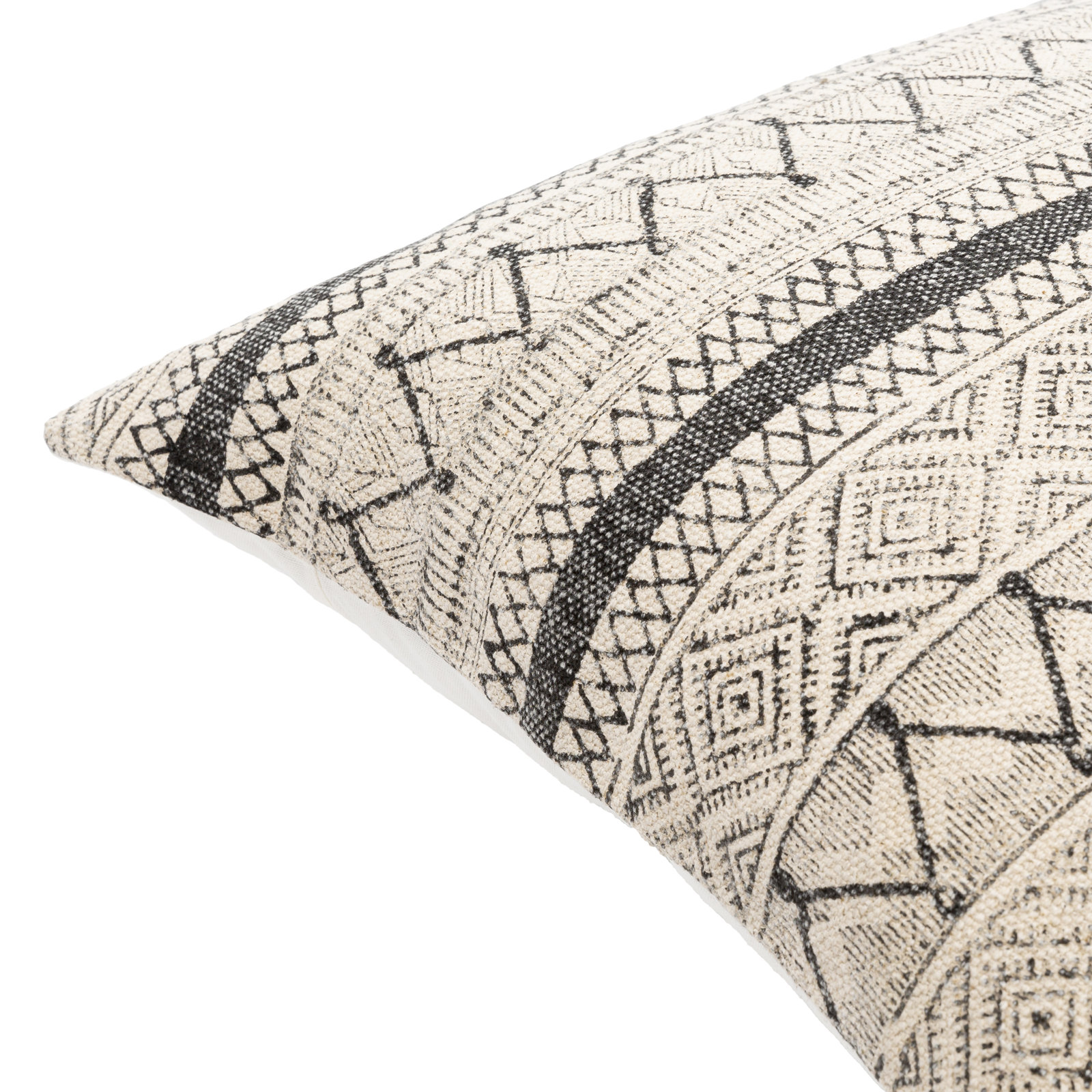 Zetta Geometric Cotton Lumbar Throw Pillow, Down, Light Beige/Black