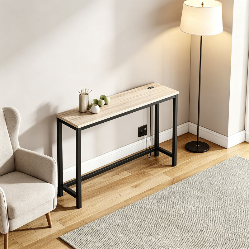 Console Table With Built-In Electrical Outlet And Charging Station, Narrow Sofa Table For Small Spaces, Entryway, Hallway, Living Room, And Bedroom