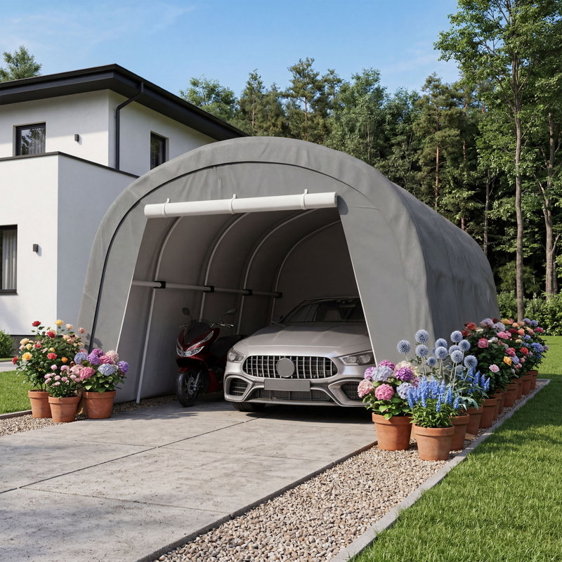 Heavy Duty Carport Portable Garage, Profondeur d'enfouissement du lampadaire de 10 pie, Dark Gray