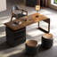 Bureau rectangulaire à 3 tiroirs en bois massif et manufacturé brun et noir-1852715926-1852715936-1852715939