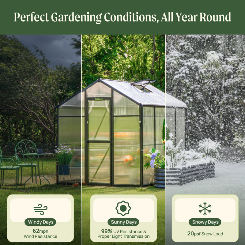 Junior Victorian 6.5ft Wide Outdoor Metal Polycarbonate Greenhouse, 4.5'D
