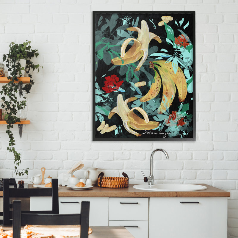 Abstrait banane Medley, estampe numérique, conception par Susan Lugar, H 30 po x l 24 po, Giclée encadrée noir minuit