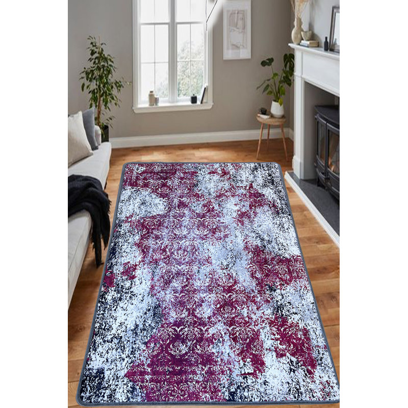 Antibacterial Red Area Rug, 3.3 x 5.9 ft | 100% Polyester, 0.4 in Pile Height | Non-Slip Underside, Machine Washable | Perfect for Living Room, Bedroom & Playroom | Durable & Easy to Maintain