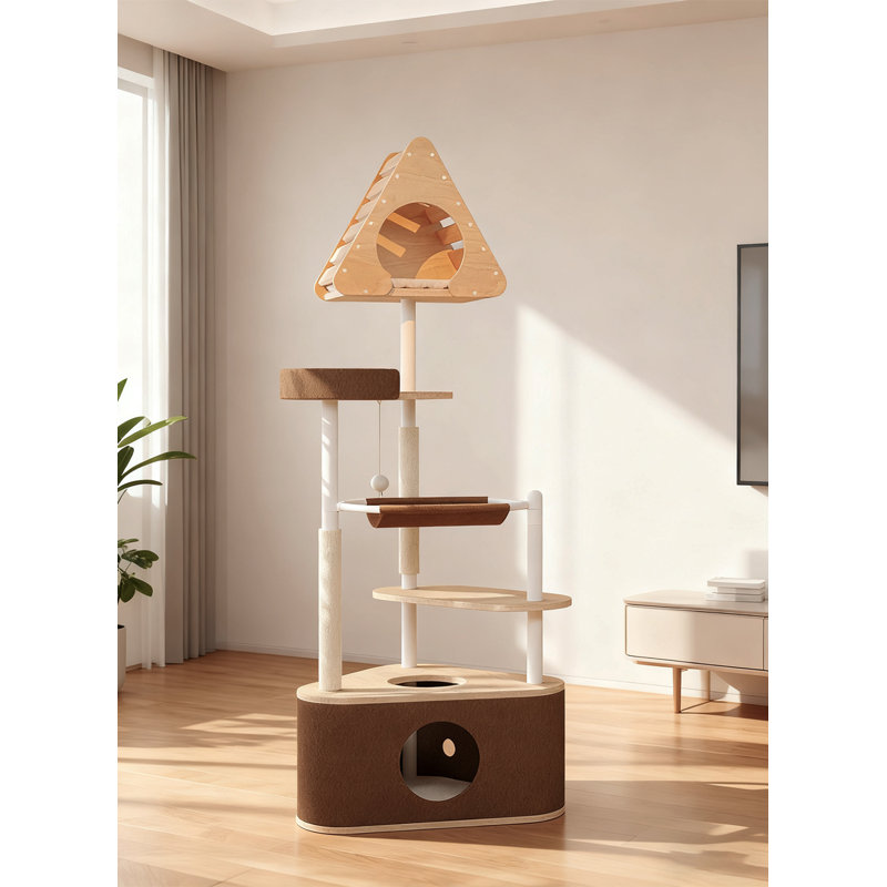 Structure d'escalade triangulaire en bois massif 72 pouces beige