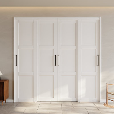 80" or 96" Height Assembled White Prefinished MDF Panel Glass Sliding Door Room Divider with Hardware & Handles